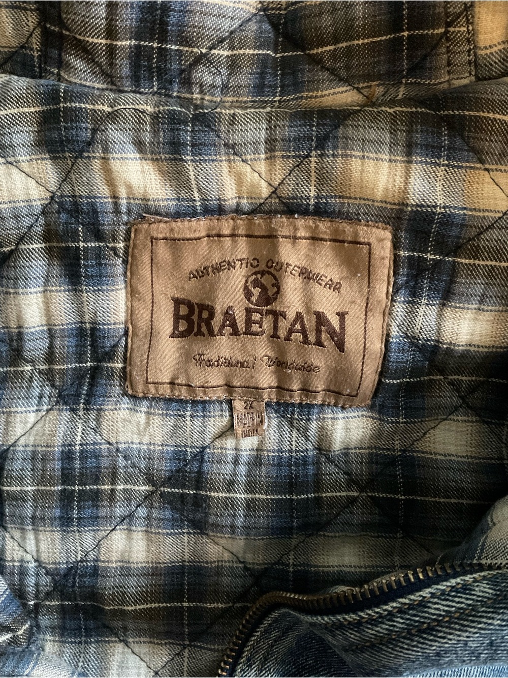 Braetan Plus Blue Denim Hoodie Jacket with Plaid Lining - Picture 4 of 7